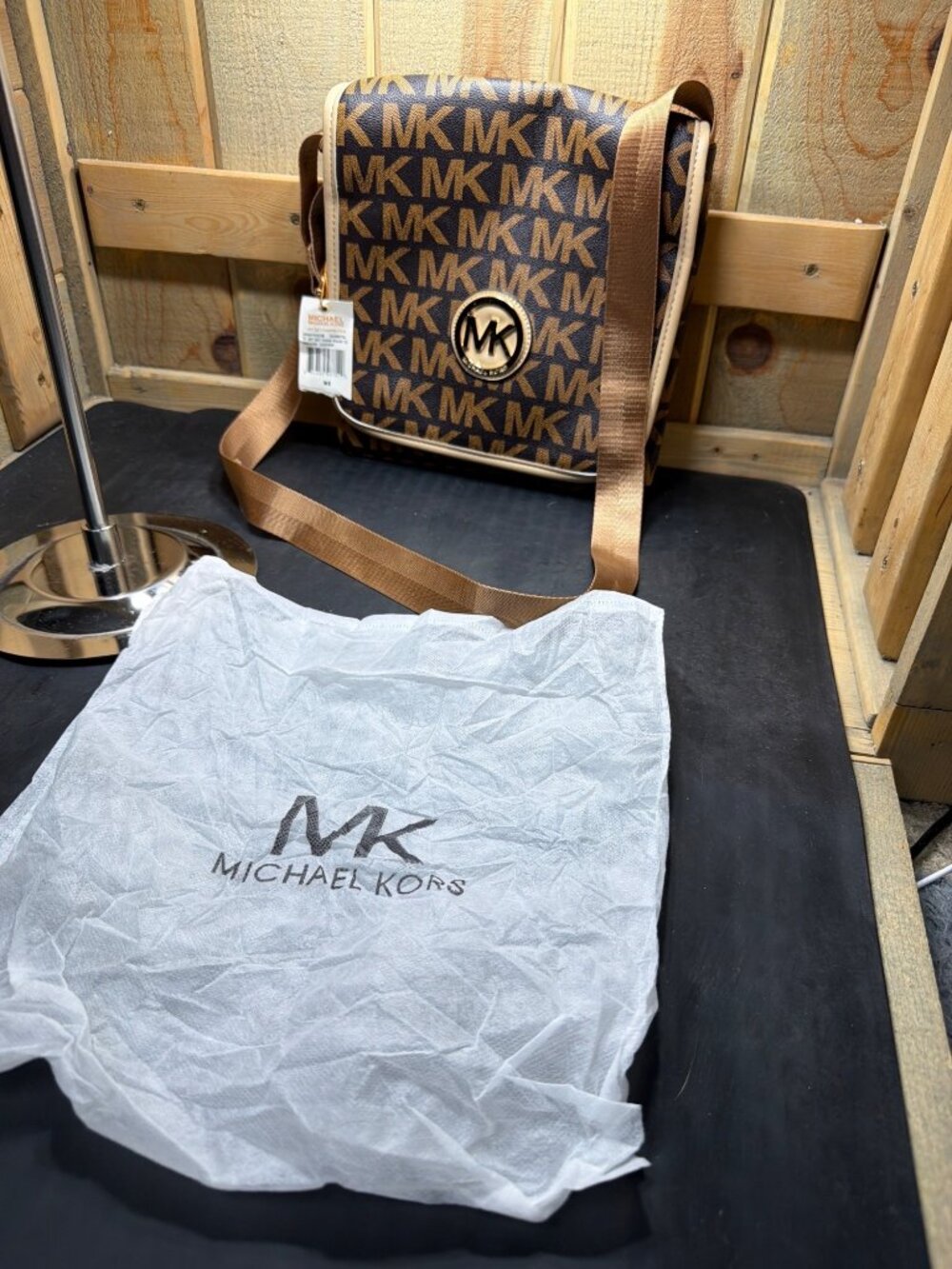 Michael Kors Brown MK Signature Monogram Flap Crossbody Messenger Bag Womens